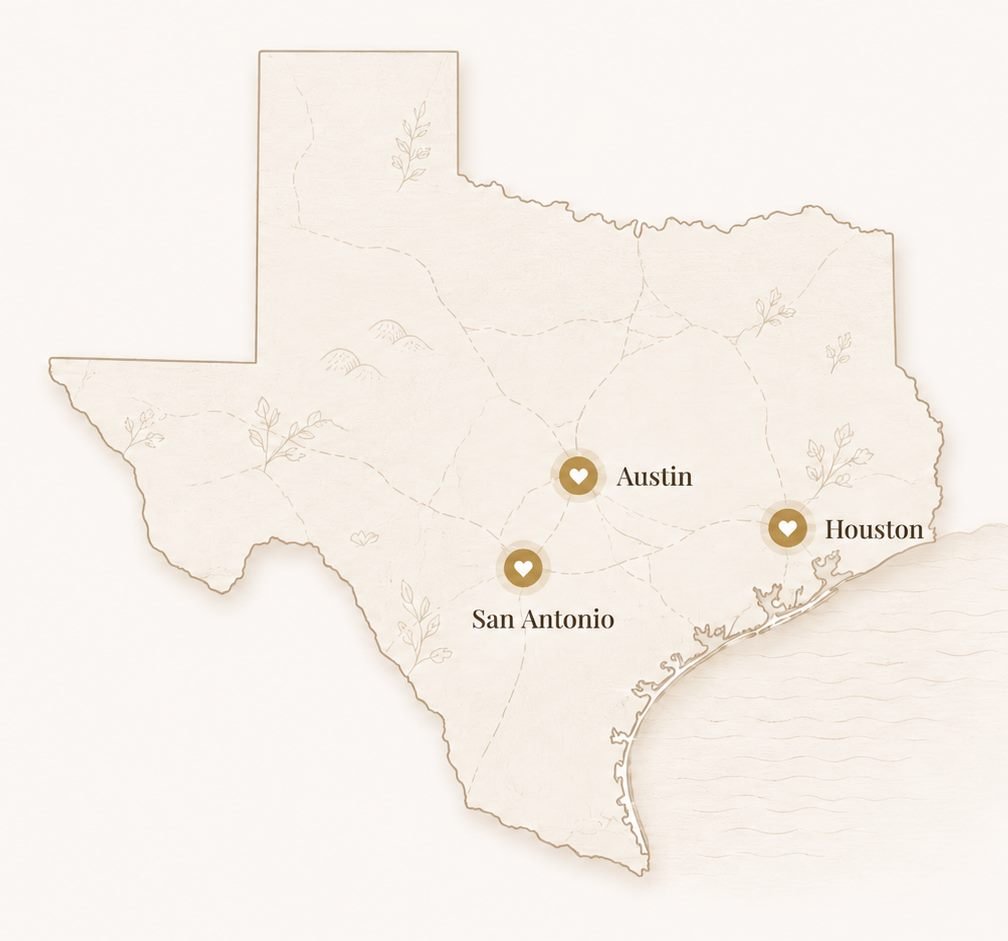 Duran Designs service area map for Houston Austin and San Antonio Texas