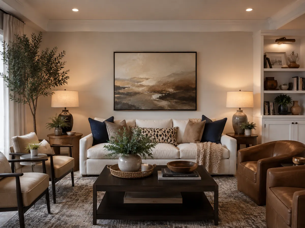 Elegant neutral living room interior design